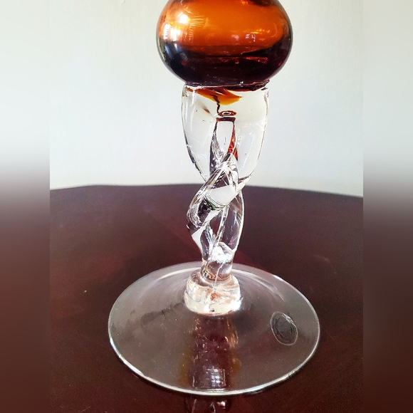 Amber Glass Candleholder Tabletop Tall Hurricane Centrepiece Twisted Stem Chic - Picture 3 of 6